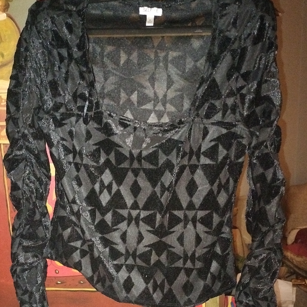 Cute Black Geometric Women's Blouse